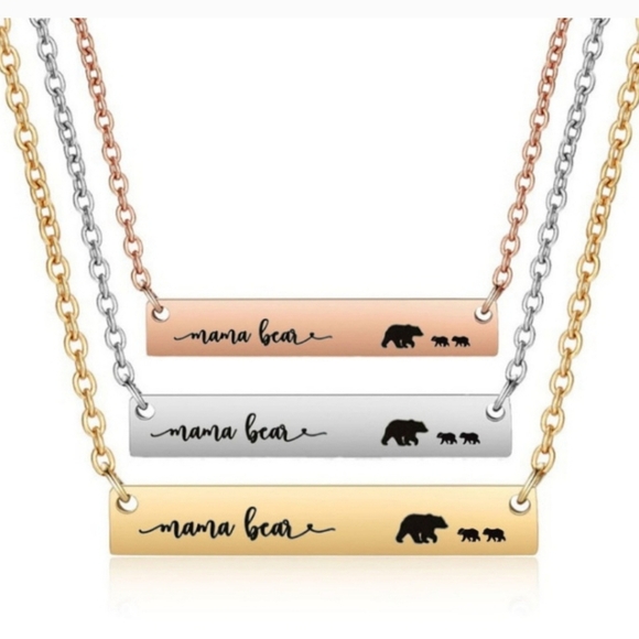 Mama bear necklace. Stainless steel bar and chain.  Adjustable chain. Silver. - Picture 3 of 3